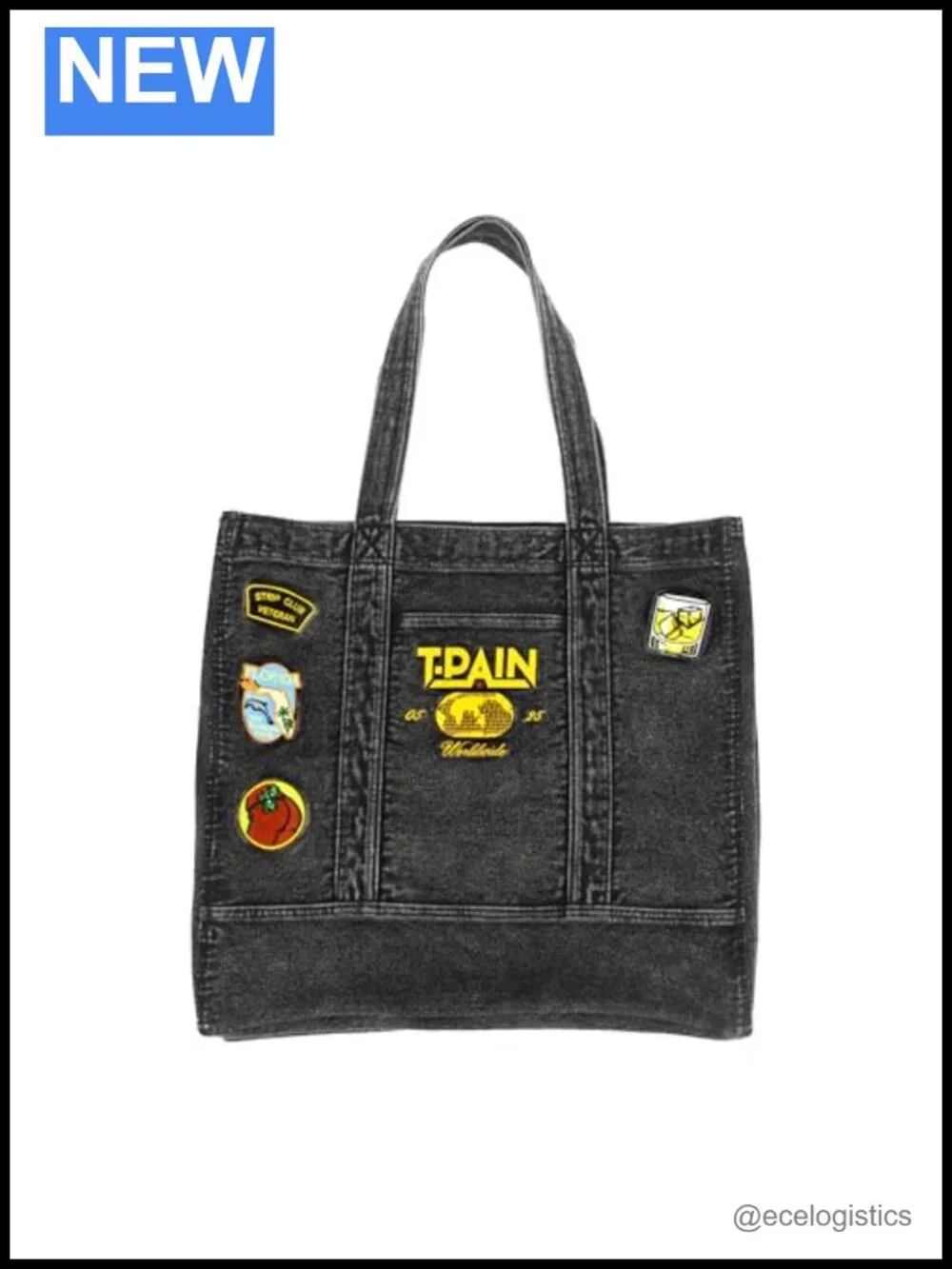 T-Pain Tour Patchwork Tote Bag, Embroidered Logo, 100% Cotton, Concert Merch